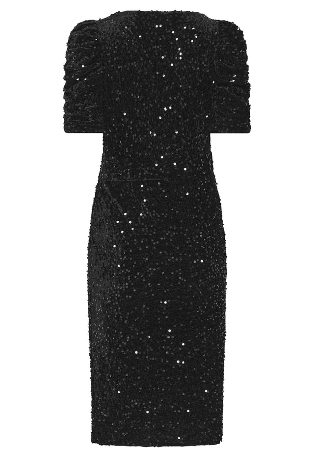 M&Co M&Co Women's Petite Sequin Velvet Short Sleeve Wrap Dress in Black - 3