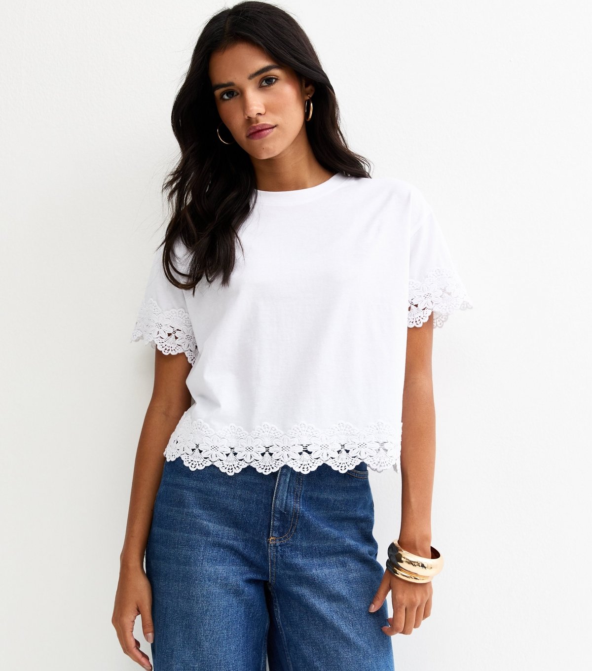 New Look Women's White Lace Trim Top New Look - 2