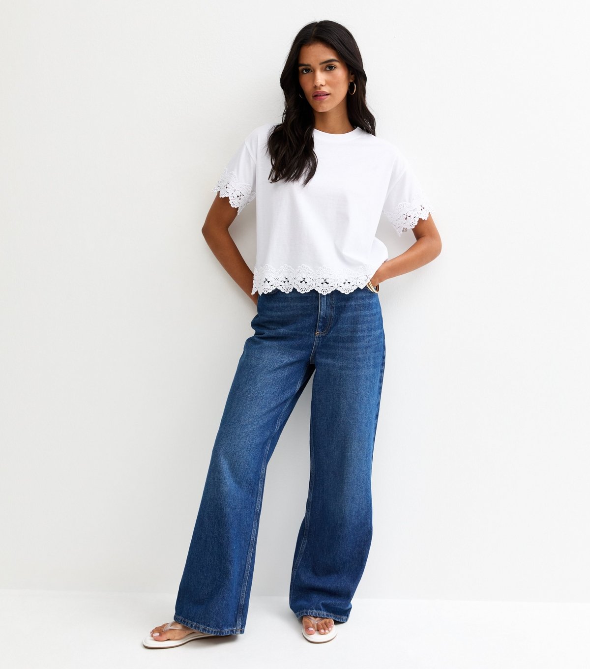 New Look Women's White Lace Trim Top New Look - 3