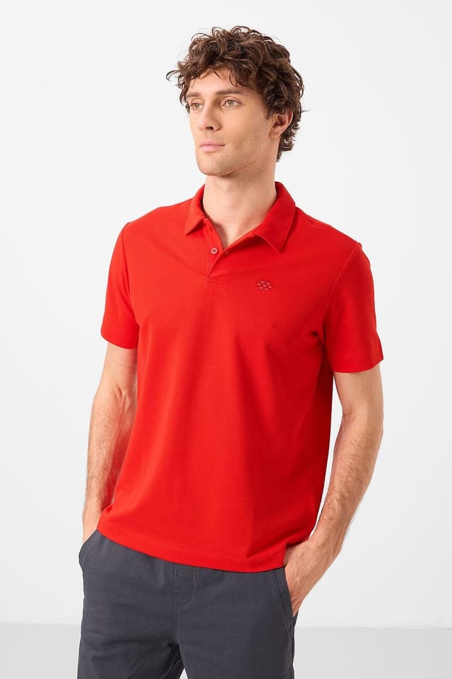 Tommy Life Tommy Life Men's Cotton Elastane Polo T-Shirt in Red - 2