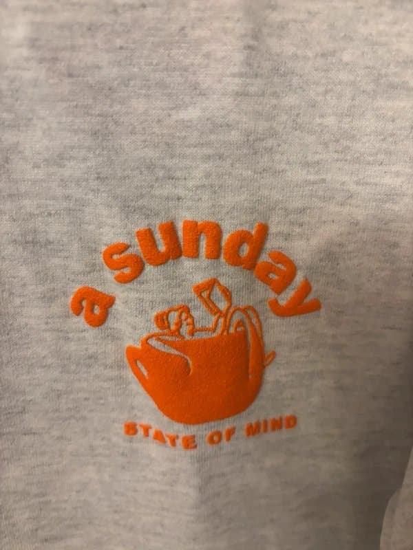 Urban Outfitters A Sunday State of Mind Graphic T-Shirt Grey Orange Print Oversized Style