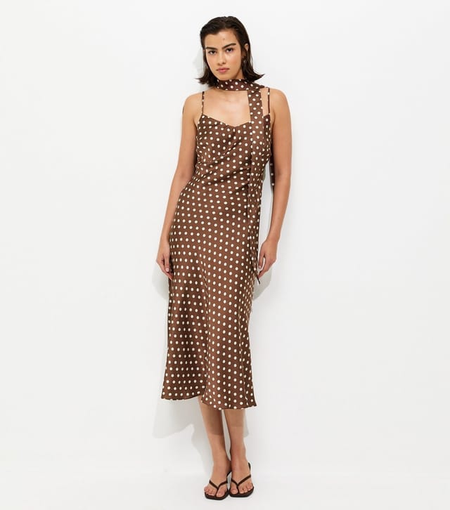 New Look Women's Brown Satin Spot Print Midi Dress New Look - 2
