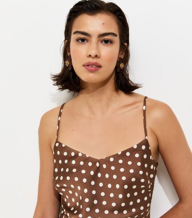 New Look Women's Brown Satin Spot Print Midi Dress New Look - 3