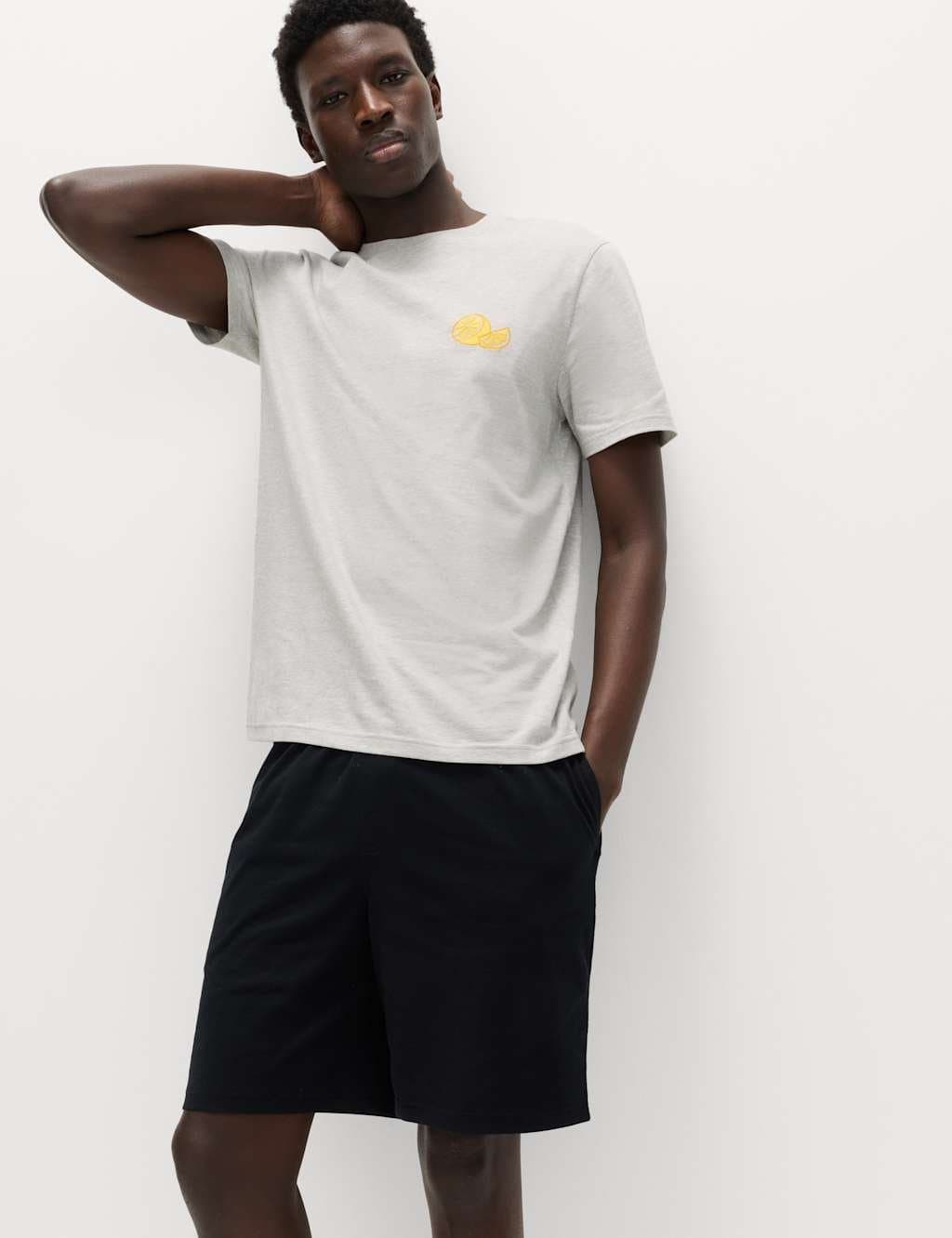 Marks & Spencer M&S Pure Cotton Lemon Graphic Pyjama Set Ecru Mix