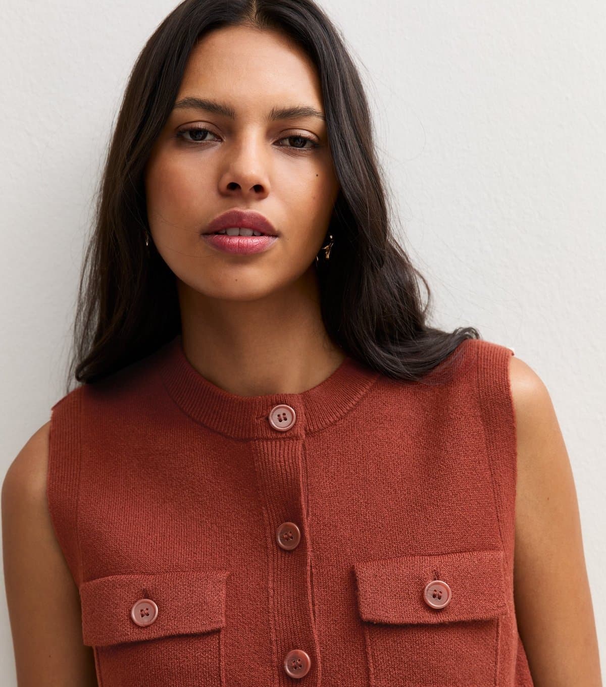 New Look Women's Rust Patch Pocket Knitted Waistcoat New Look