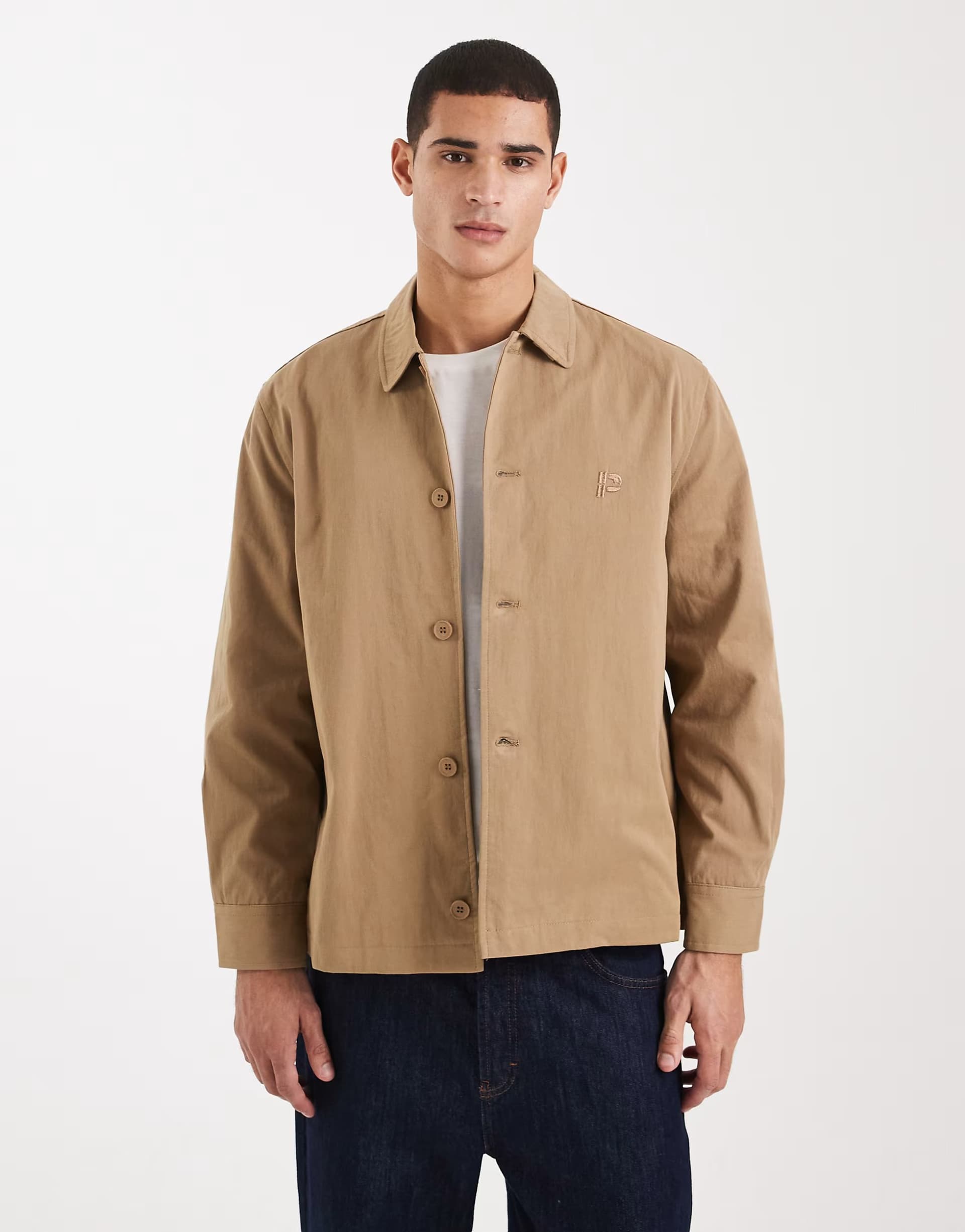 ASOS Parlez button through logo short trench jacket in beige