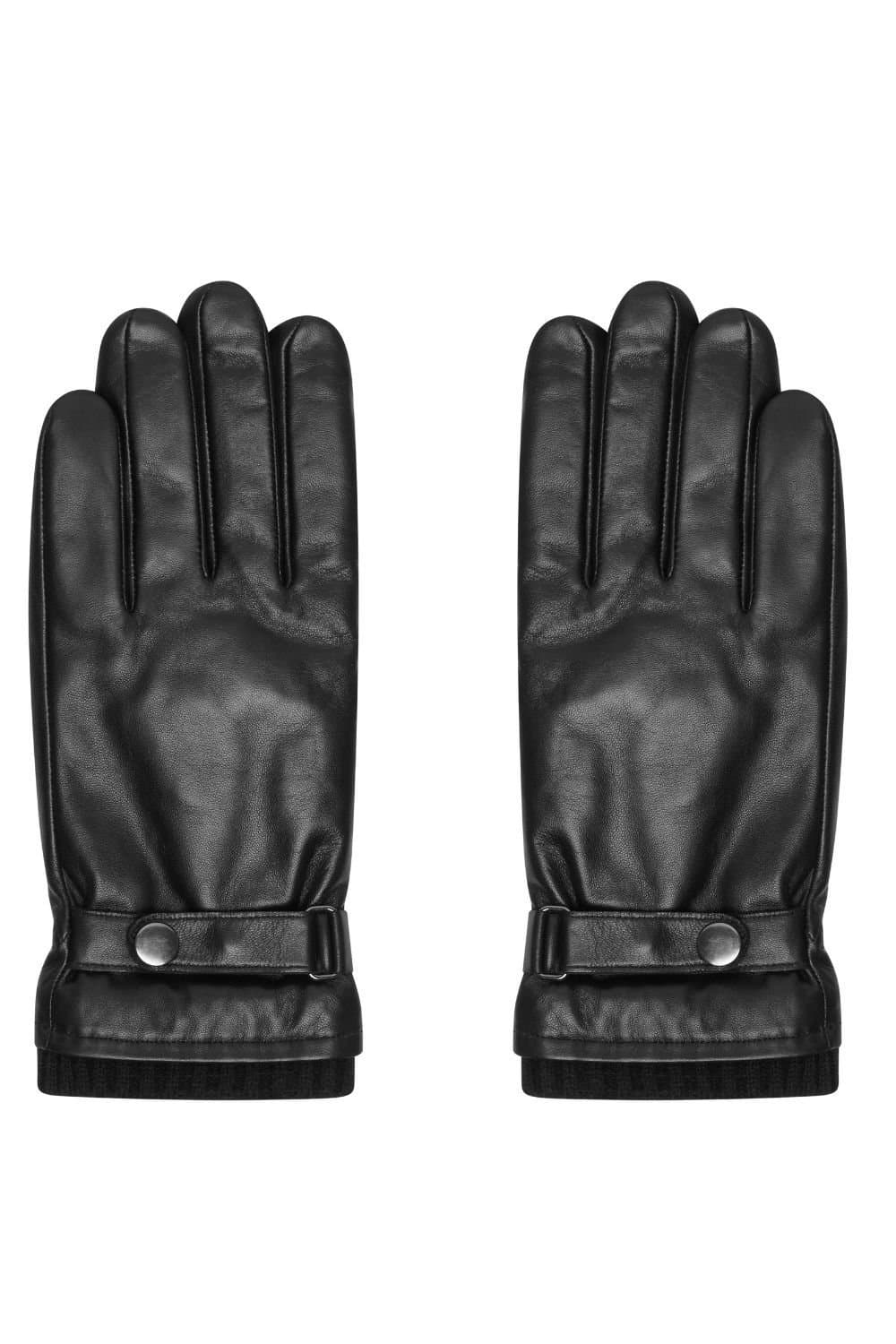 Barneys Originals Barneys Originals Black Leather Gloves with Knit Rib Cuff