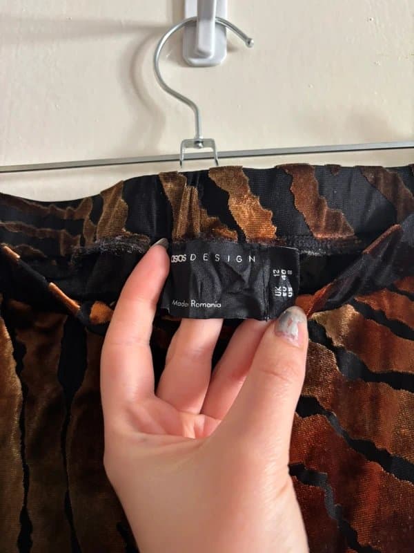 ASOS Design Black and orange / gold mesh and velvet tiger print flares