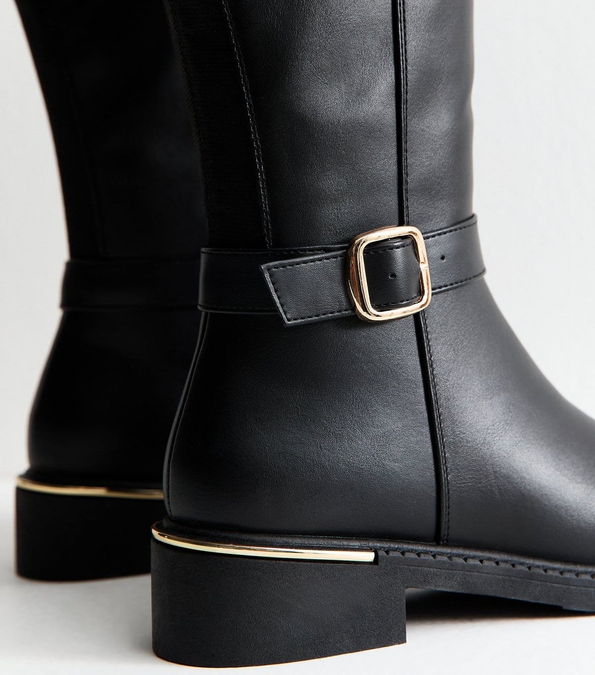 New Look Women's Black Faux Leather Riding Knee High Boots Vegan New Look - 4