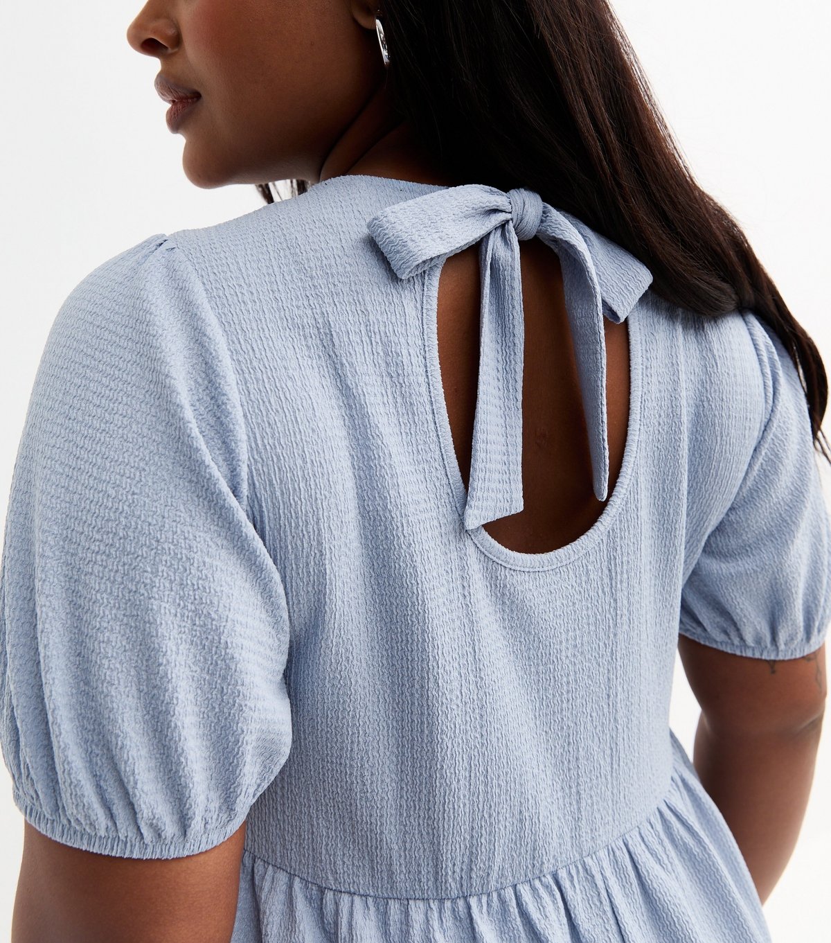New Look Women's Plus Size Blue Crinkled Bow Back Mini Smock Dress Curves New Look - 2