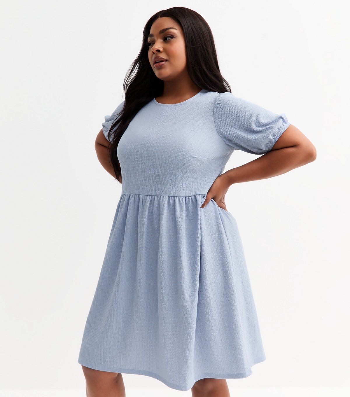 New Look Women's Plus Size Blue Crinkled Bow Back Mini Smock Dress Curves New Look - 3