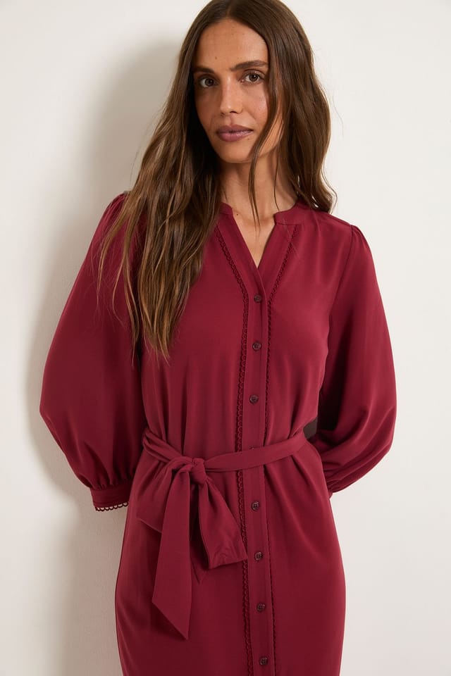 Wallis Wallis Women's Button Through Belted Shirt Dress in Wine - 2