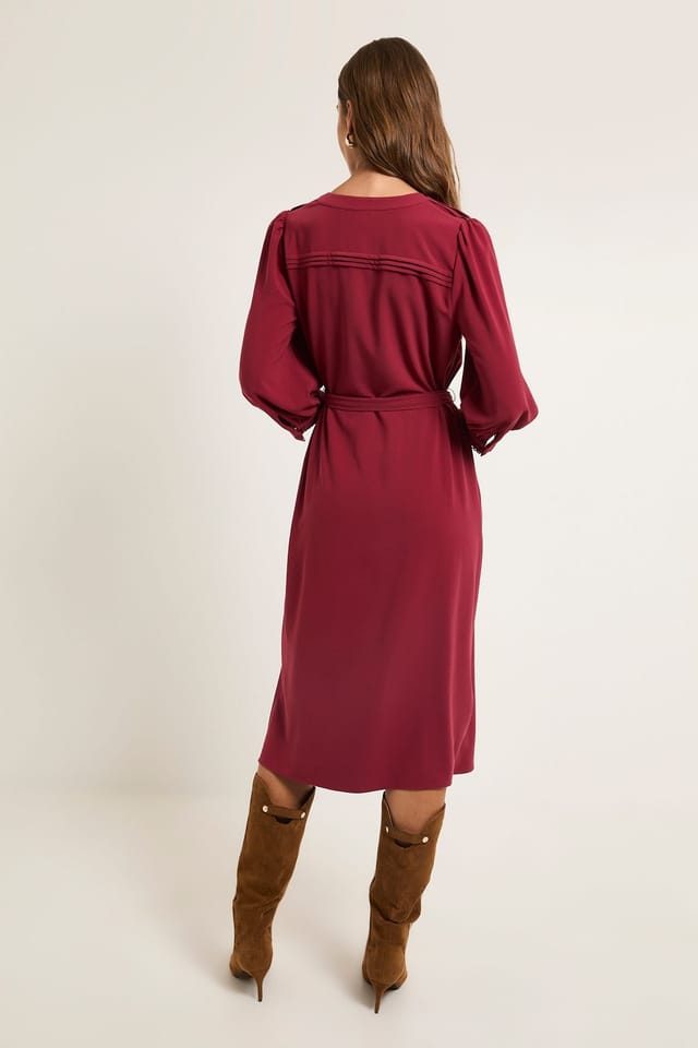 Wallis Wallis Women's Button Through Belted Shirt Dress in Wine - 3