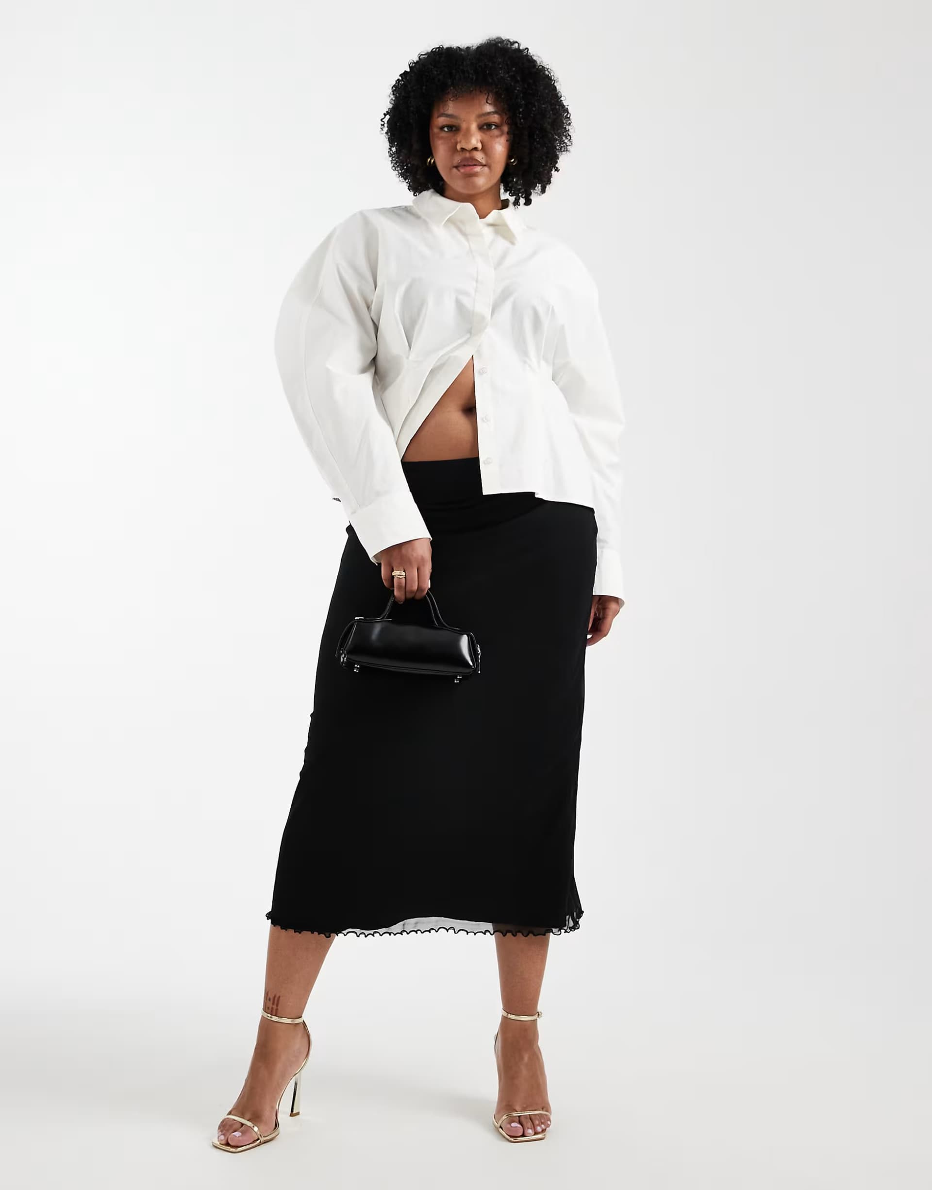 ASOS ASOS DESIGN Curve Mesh Midi Skirt in Black