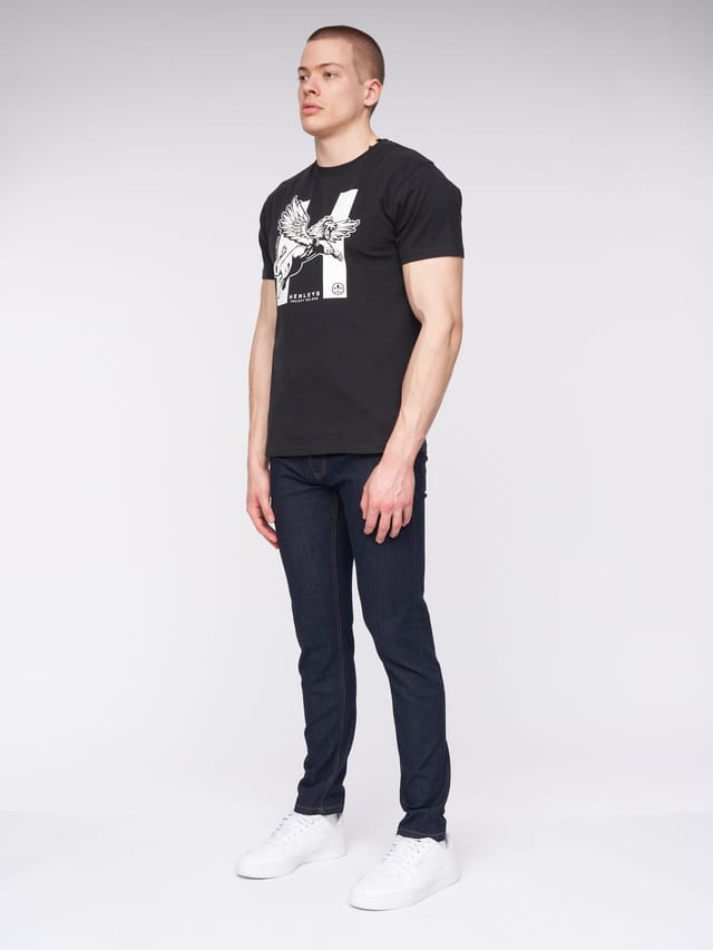 Henleys Henleys Mayhen Men's Skinny-Fit Stretch Denim Jeans with Signature Rubber Label Detail in Navy - 2