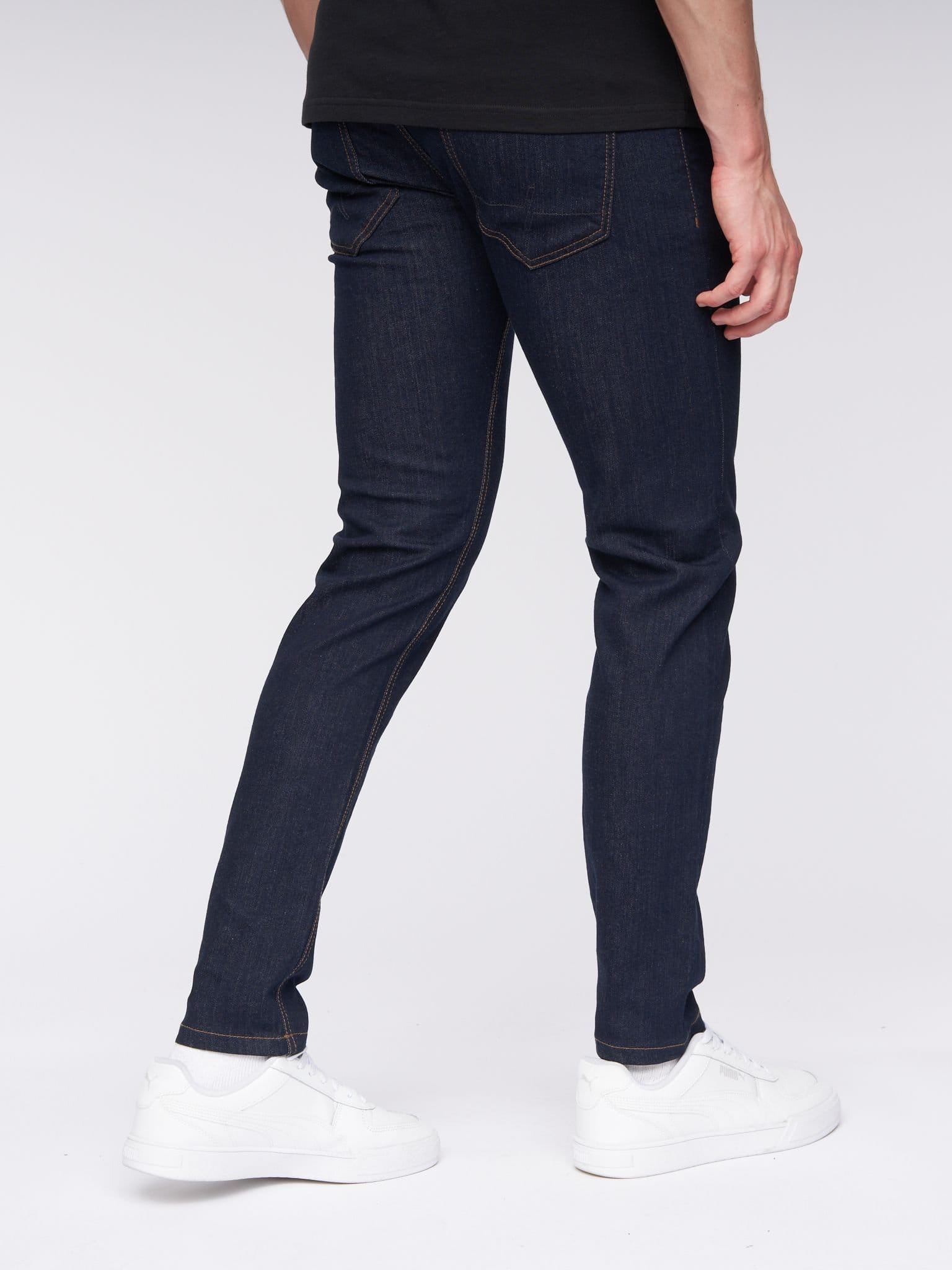 Henleys Henleys Mayhen Men's Skinny-Fit Stretch Denim Jeans with Signature Rubber Label Detail in Navy - 4