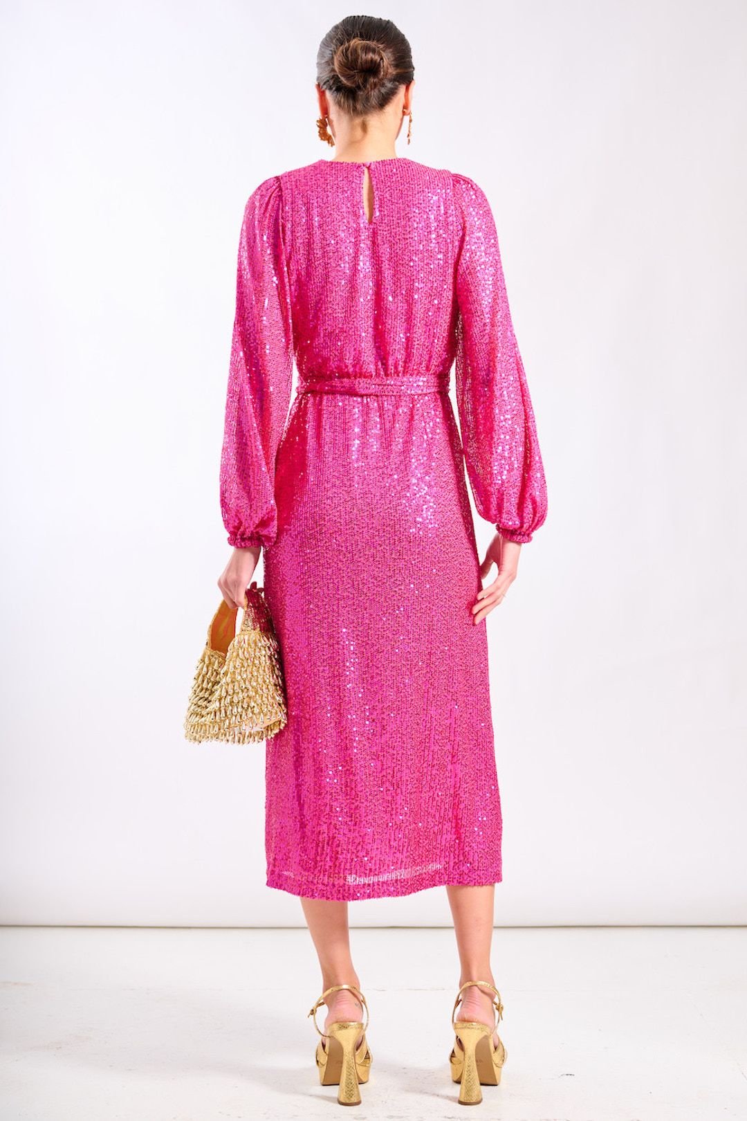 Needs No Label Needs No Label Women's Pink Sequin Wrap Midi Dress - 4