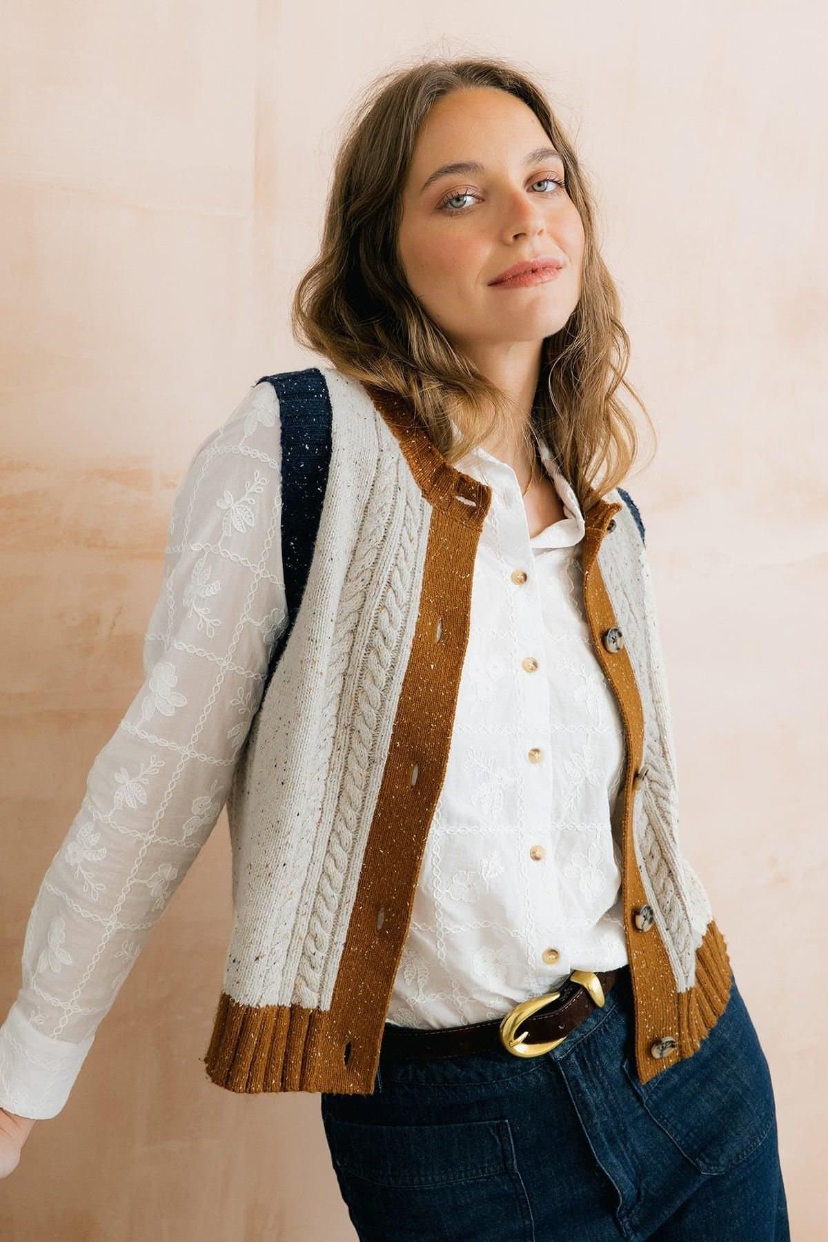 Lily & Me Lily & Me Women's Everyday Textured Beautifully Soft Cable Knit Waistcoat in Ecru