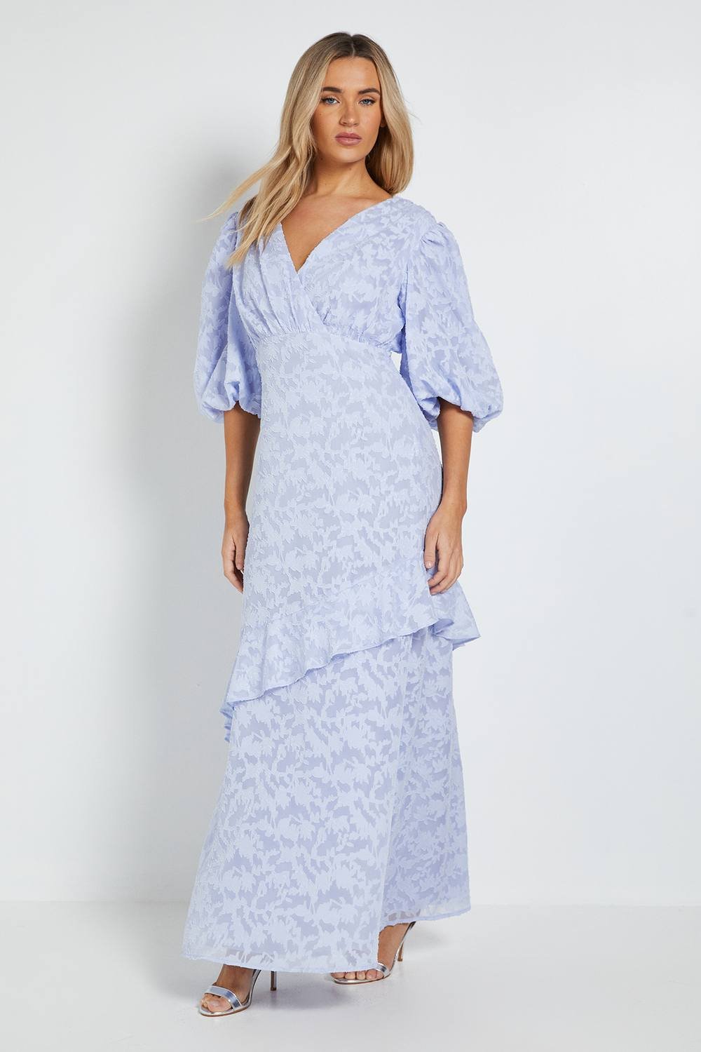 Dorothy Perkins Dorothy Perkins Women's DP Luxe Wrap Front Puff Sleeve Ruffle Maxi Dress in Pale Blue - 2