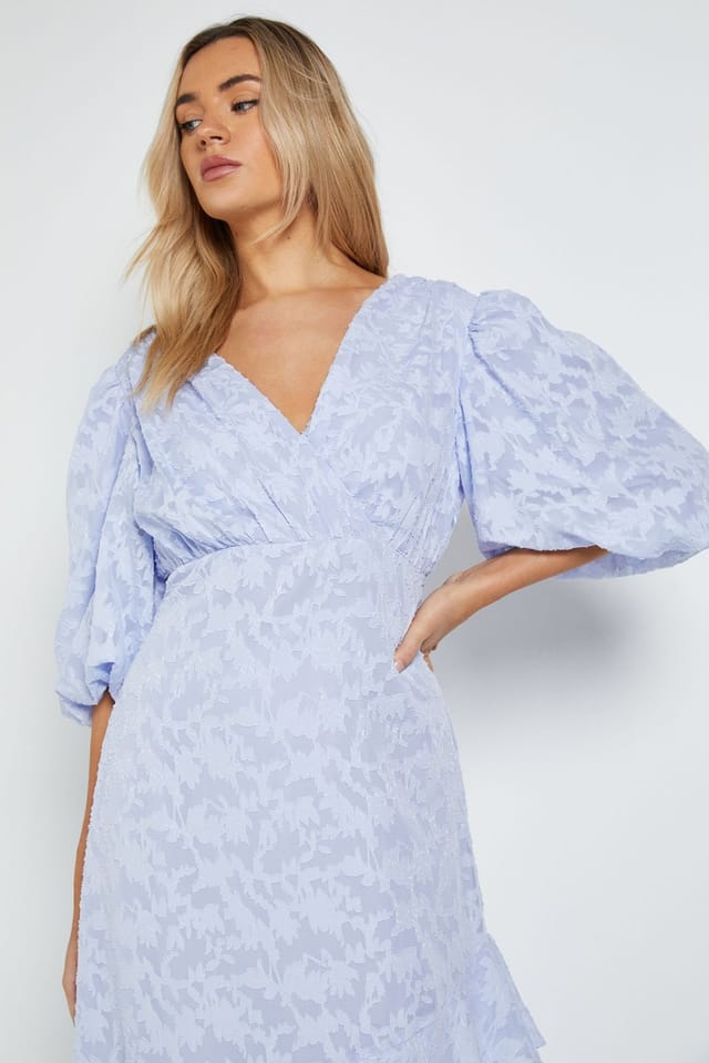 Dorothy Perkins Dorothy Perkins Women's DP Luxe Wrap Front Puff Sleeve Ruffle Maxi Dress in Pale Blue - 2