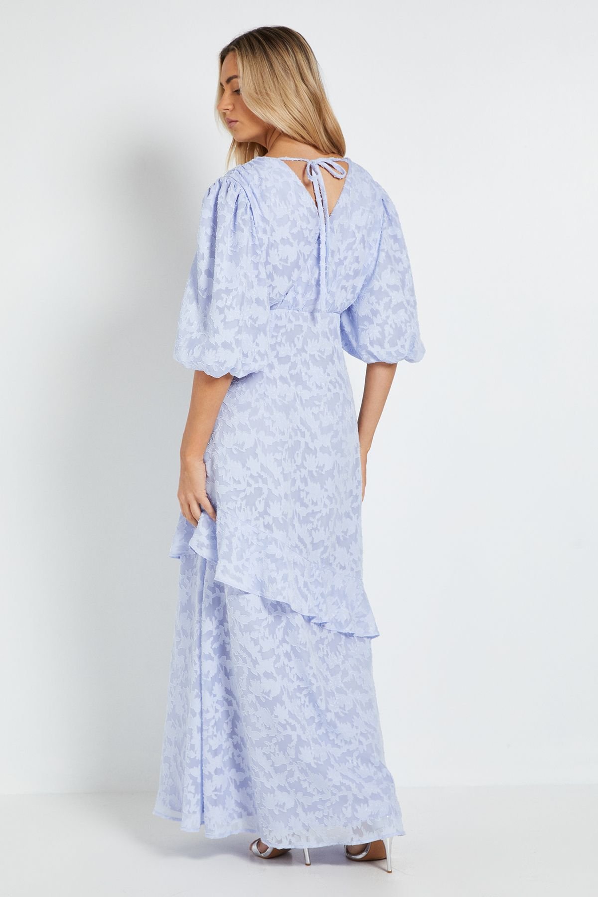 Dorothy Perkins Dorothy Perkins Women's DP Luxe Wrap Front Puff Sleeve Ruffle Maxi Dress in Pale Blue - 3