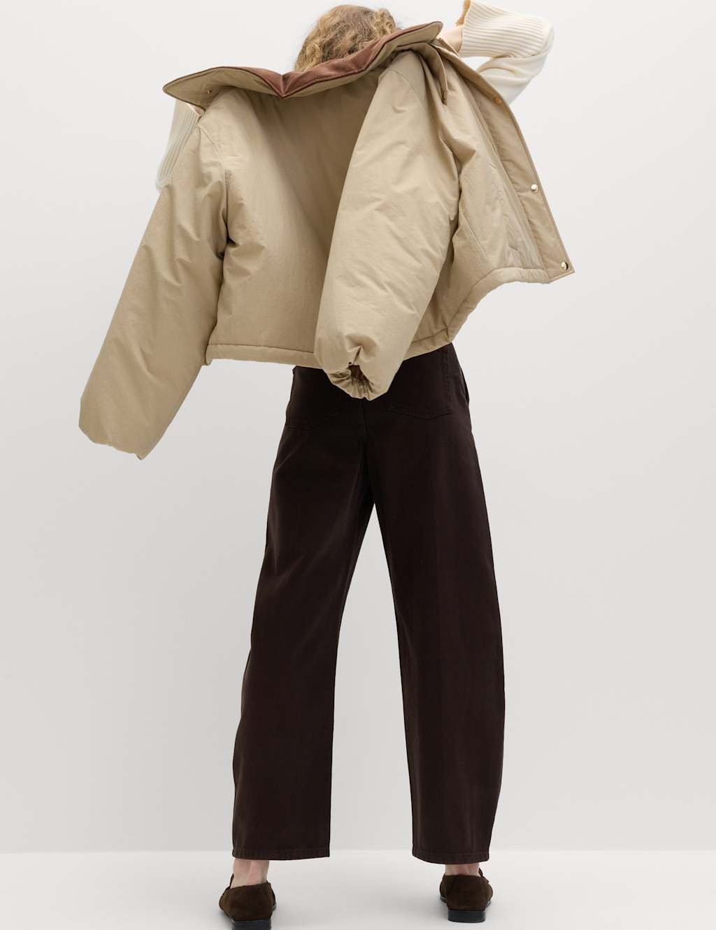 Marks & Spencer M&S Pure Cotton Crease Front Barrel Leg Trousers Bitter Chocolate - 2