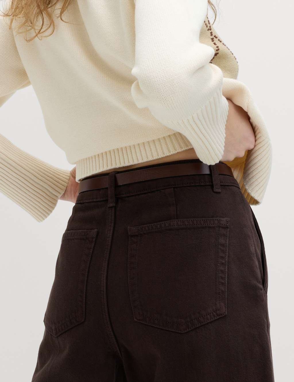 Marks & Spencer M&S Pure Cotton Crease Front Barrel Leg Trousers Bitter Chocolate - 4