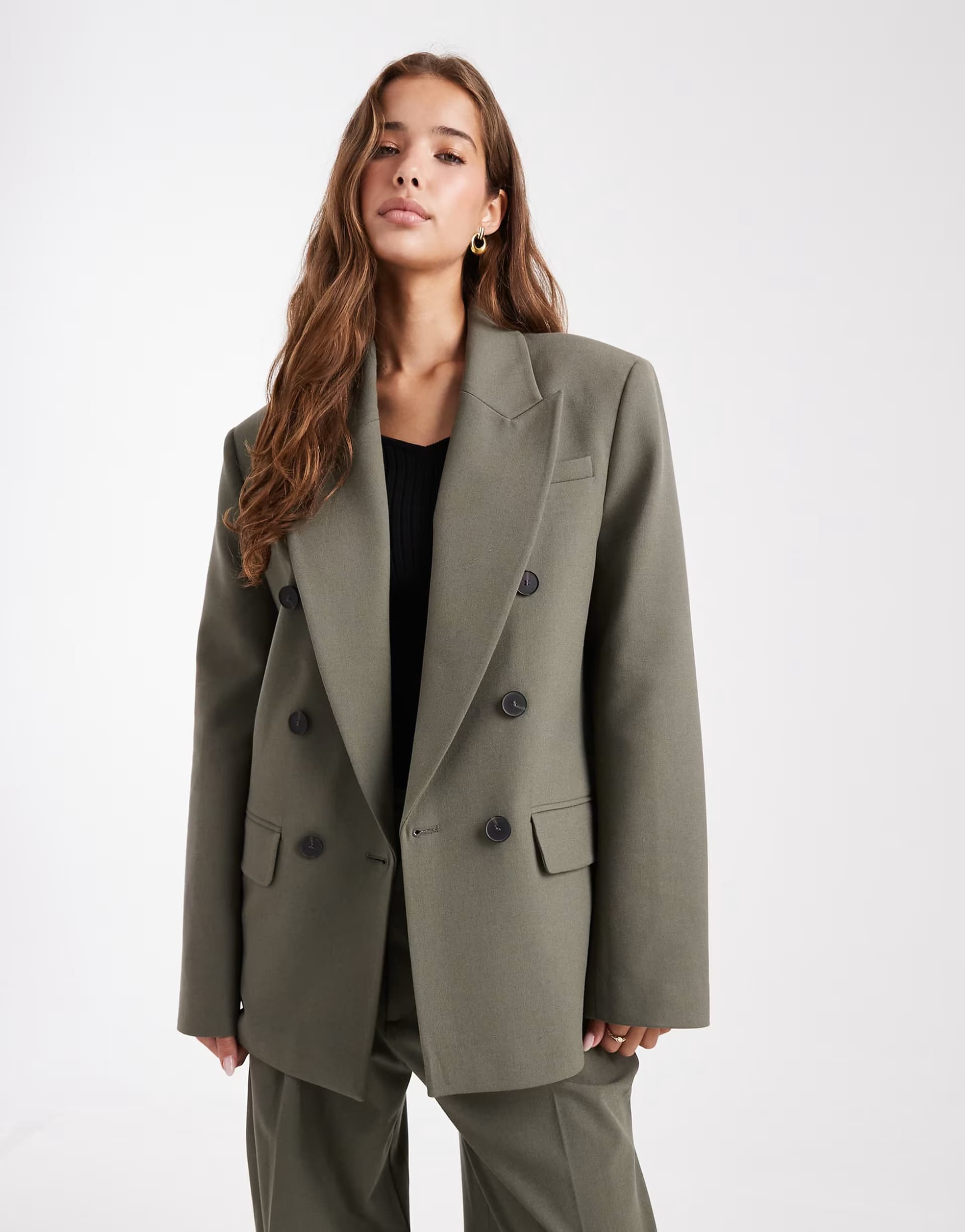ASOS ASOS DESIGN tailored double breasted power blazer co-ord in olive