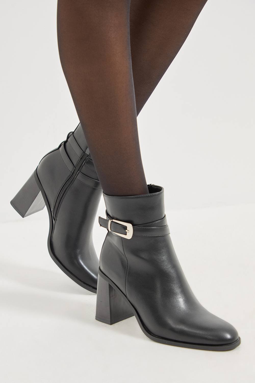 Wallis Wallis Women's Melisssa Faux Leather Buckle Detail Round Toe High Block Heel Ankle Boots in Black - 2