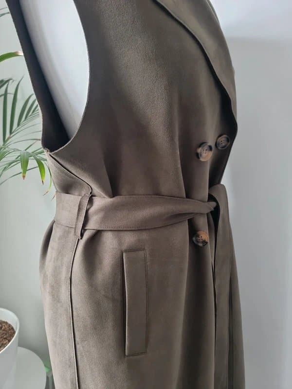 New Look Khaki Green Suede Long Waistcoat- Size 16 - New Look