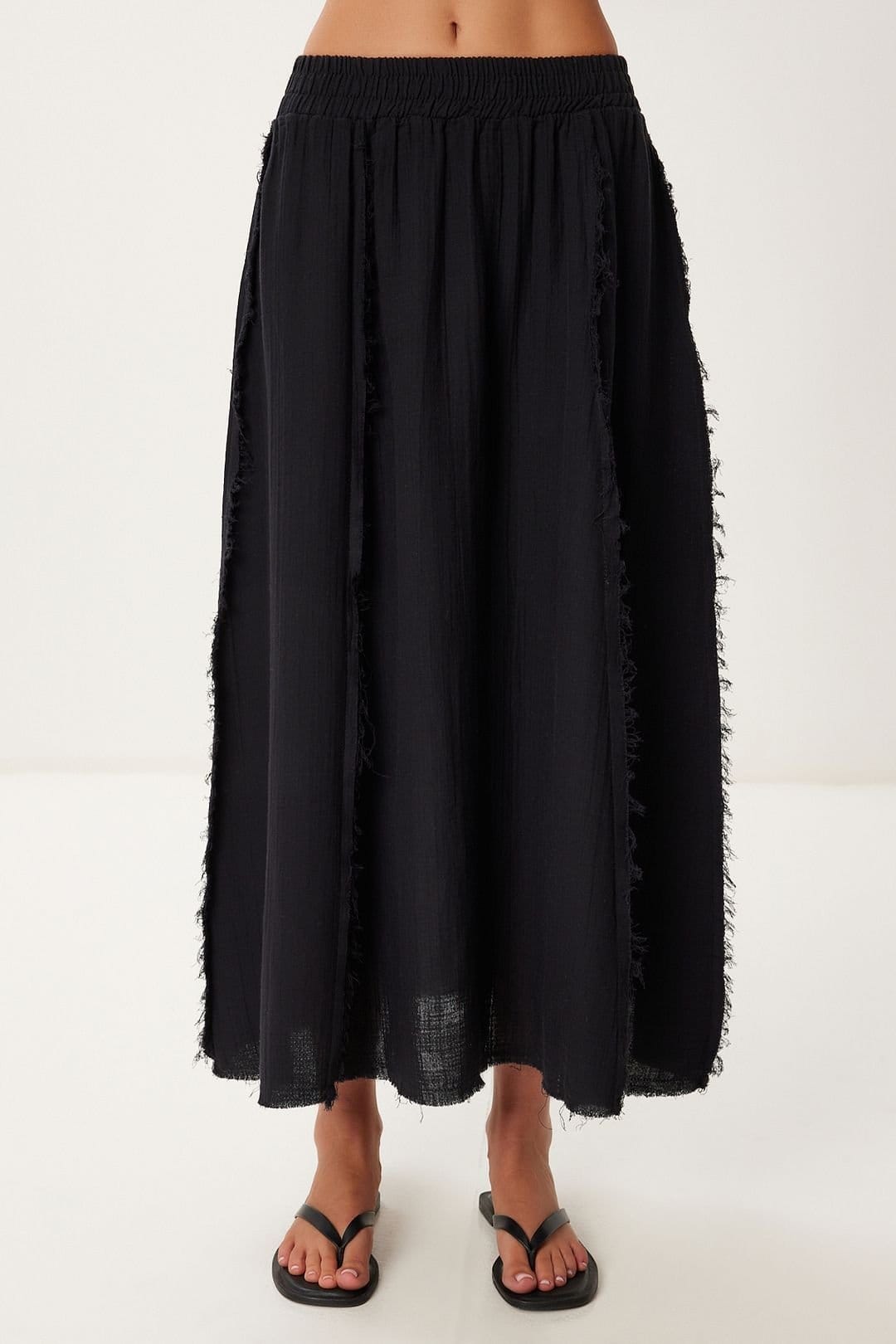 Happiness Istanbul Happiness Istanbul Women's Cotton Sleeveless Blouse & Wide-Leg Skirt Set in Black - 4