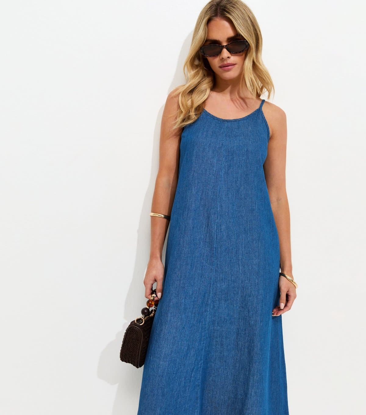 New Look Women's Petite Blue Denim Smock Midi Dress New Look