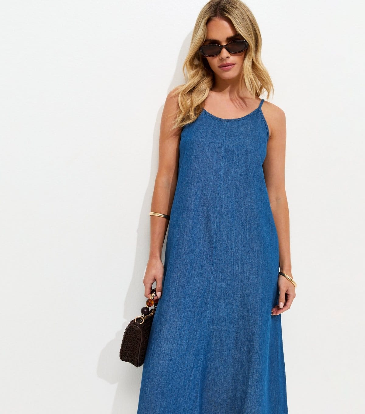 Women's Petite Blue Denim Smock Midi Dress New Look