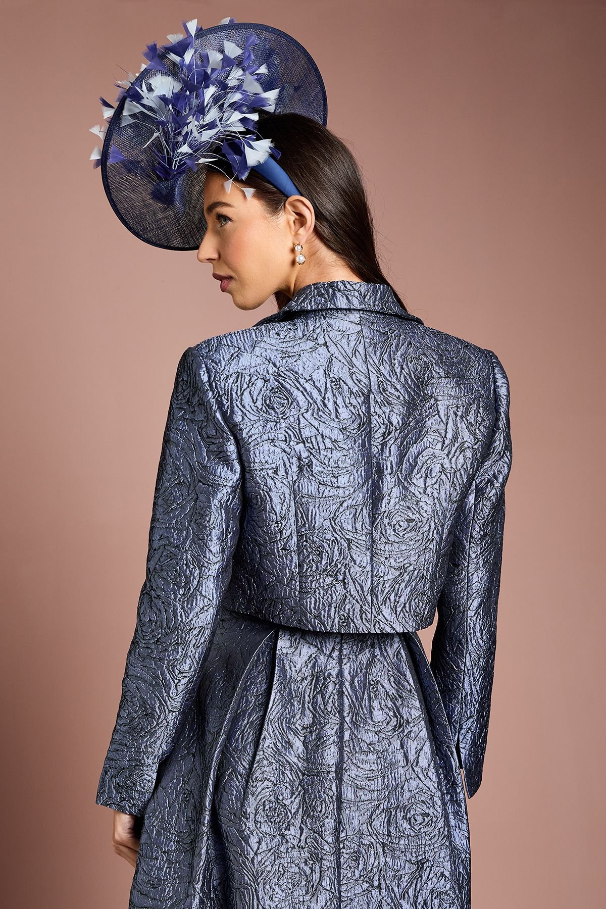 Coast Coast Women's Lisa Tan Cropped Jacquard Jacket in Slate - 3