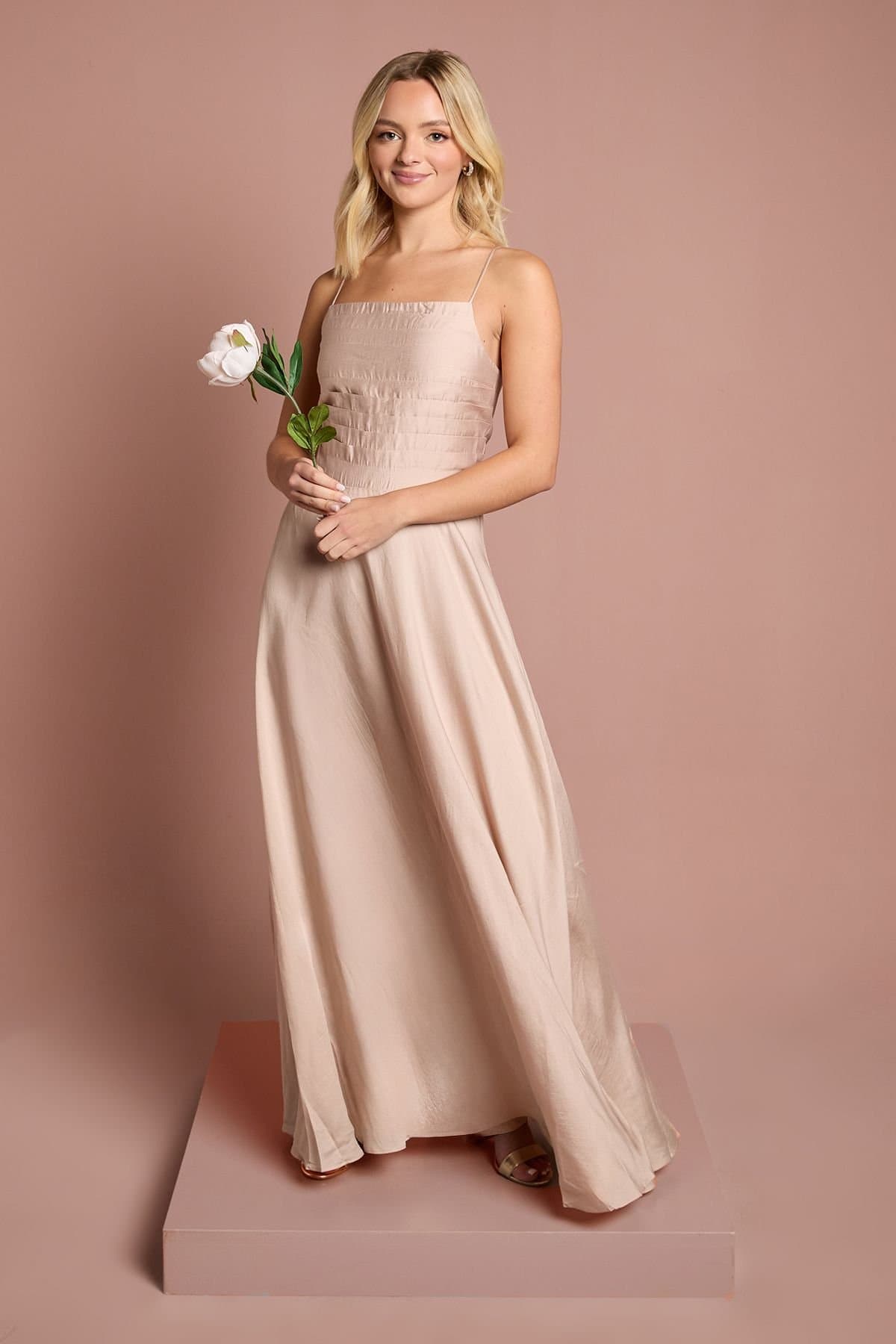 Coast Coast Women's Teen Satin Pleat Detail Bridesmaid Dress in Blush
