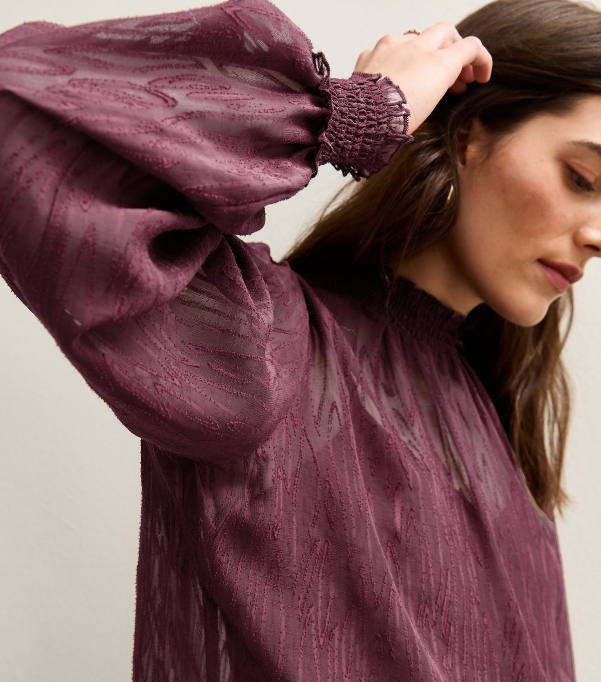 New Look Women's Burgundy Textured Chiffon High Neck Blouse New Look - 3