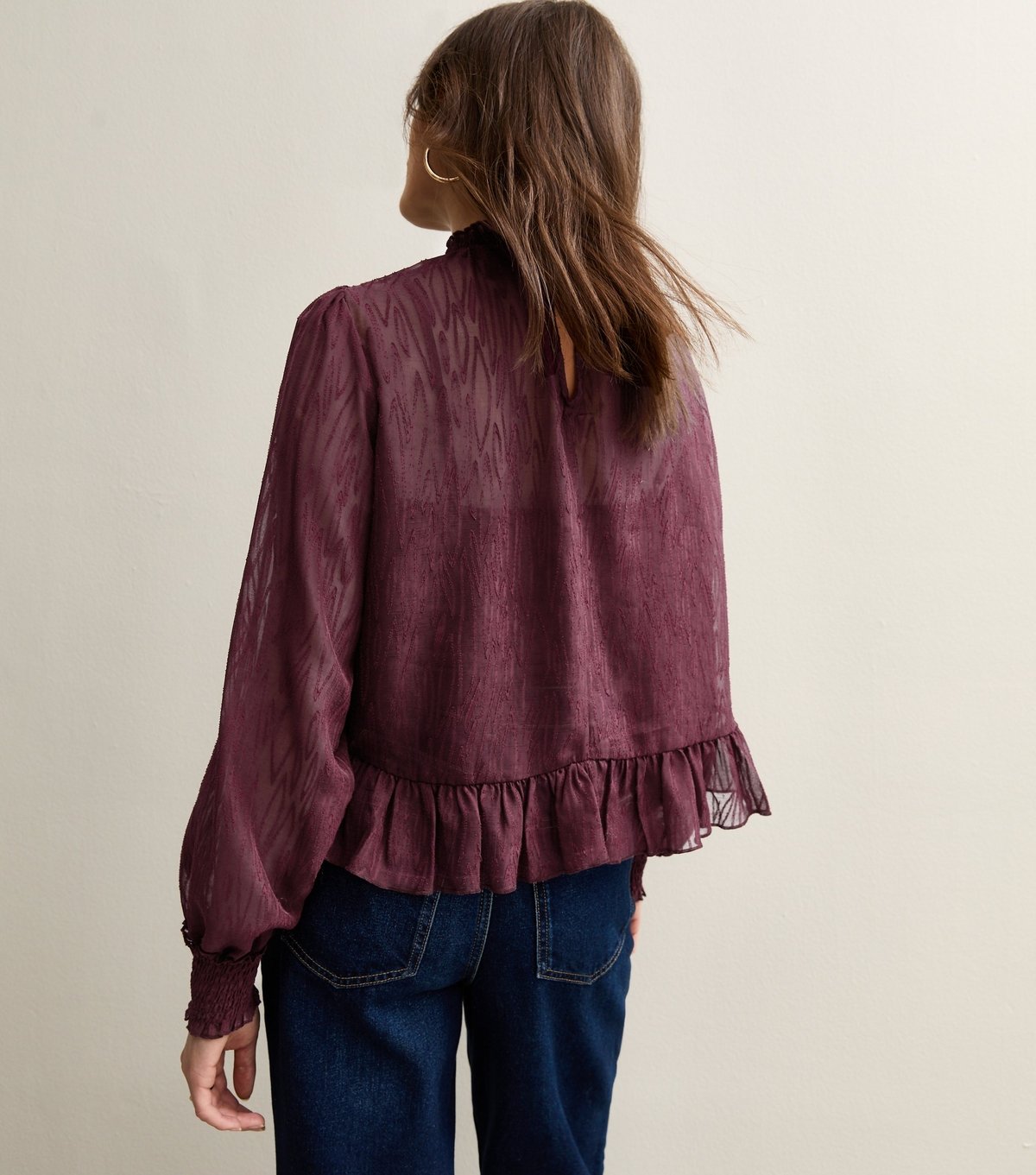 New Look Women's Burgundy Textured Chiffon High Neck Blouse New Look - 4