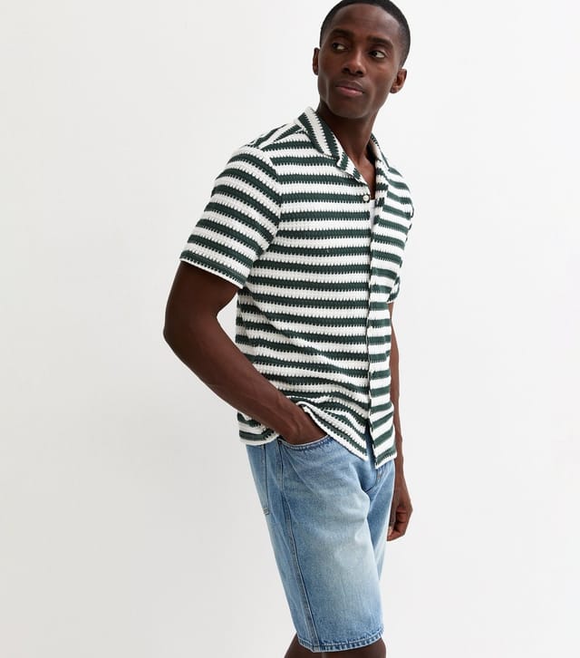 New Look Men's Green Regular Fit Short Sleeve Stripe Knit Shirt New Look - 3