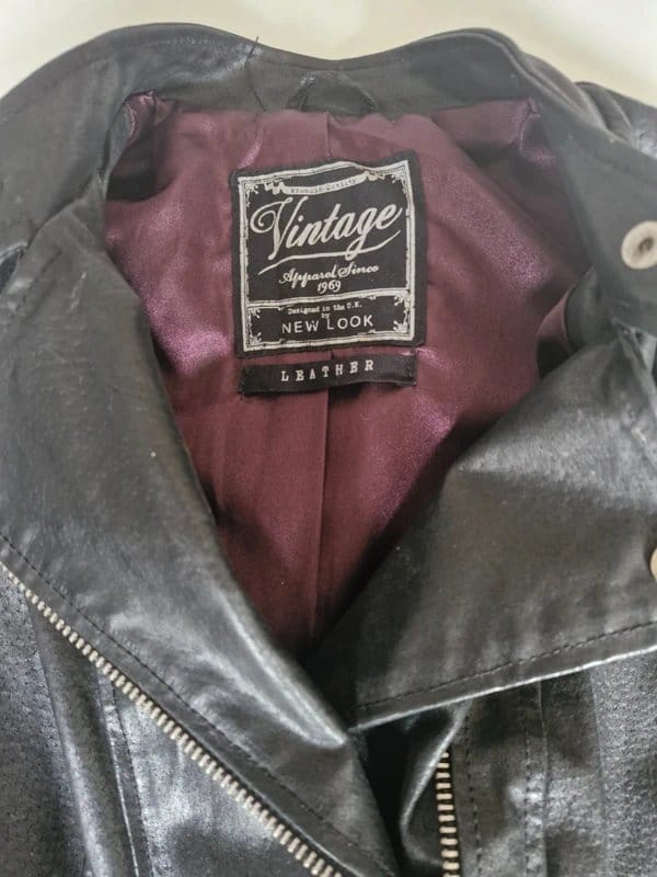 New Look Black Leather Jacket, Vintage Label, Size 10