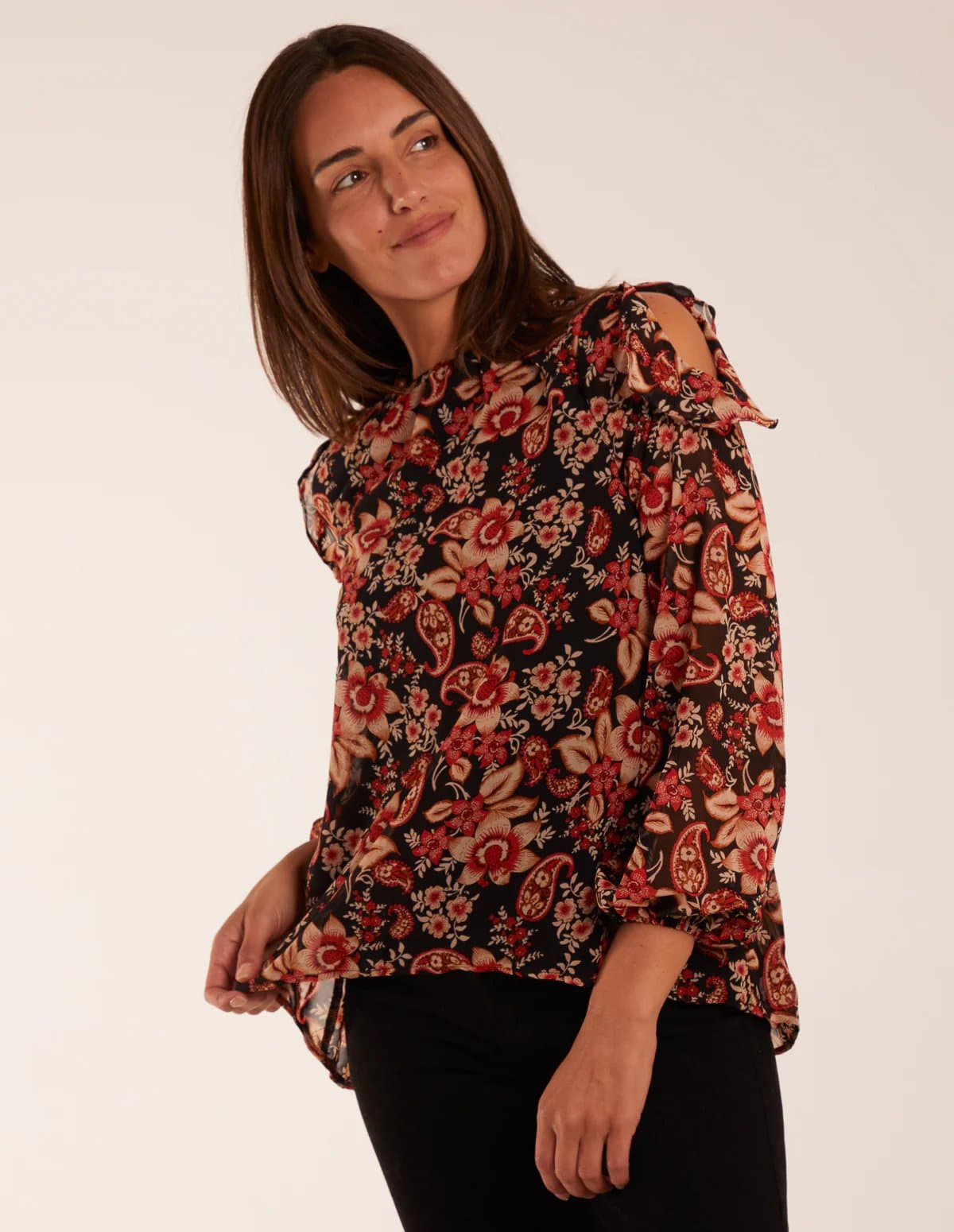 Blue Vanilla Cold Shoulder Frill Blouse