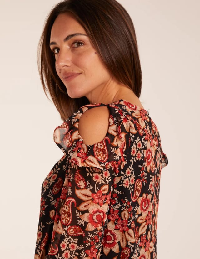 Blue Vanilla Cold Shoulder Frill Blouse - 2