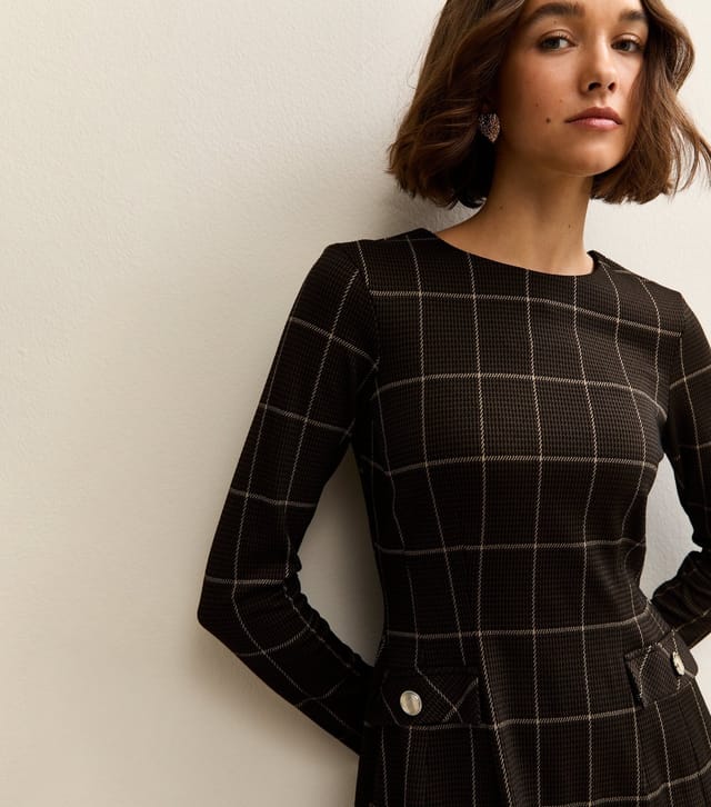 New Look Women's Brown Check Long Sleeve Mini Dress New Look - 3