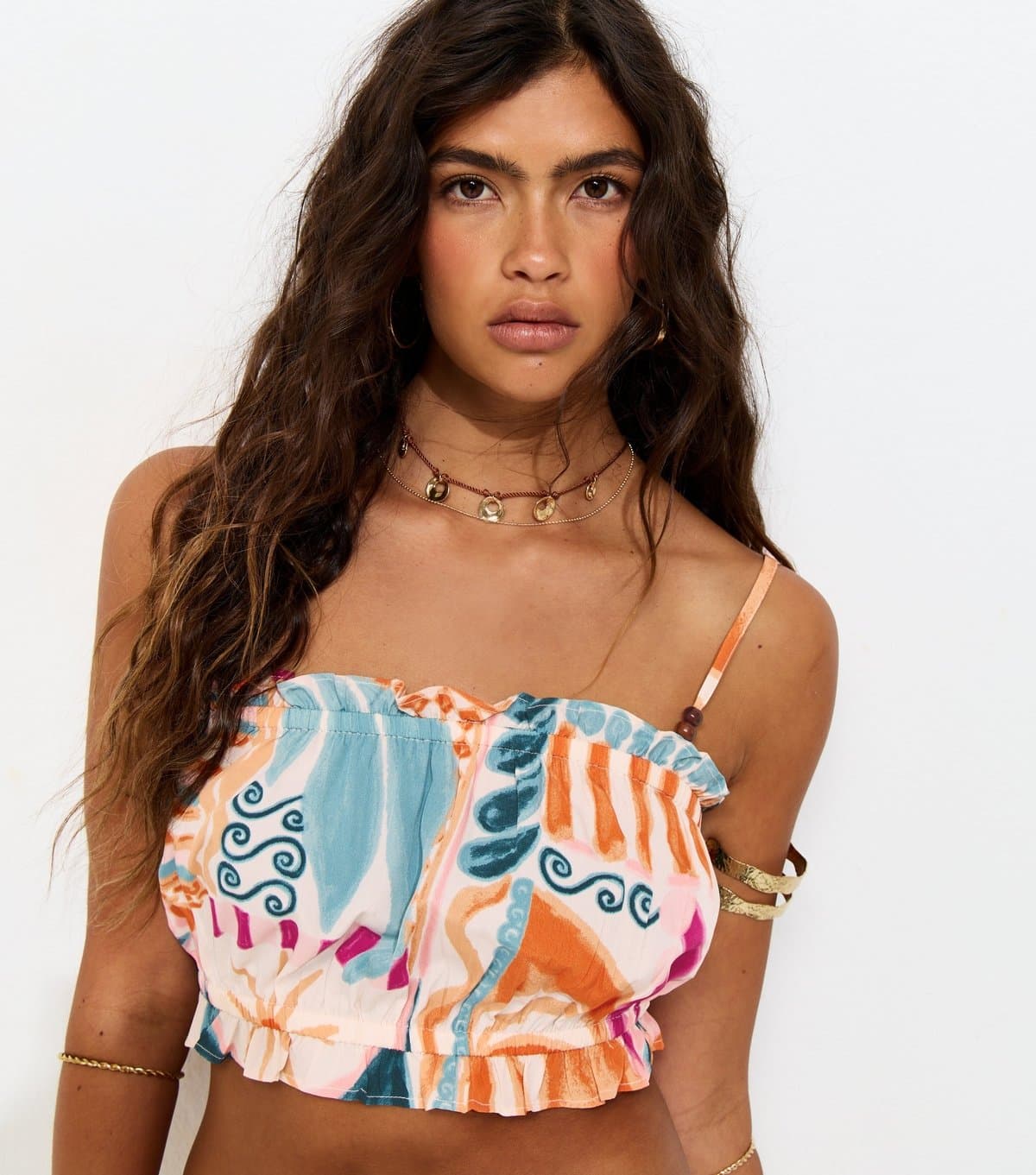 New Look Women's Multicolour Crepe Printed Cropped Cami Top New Look