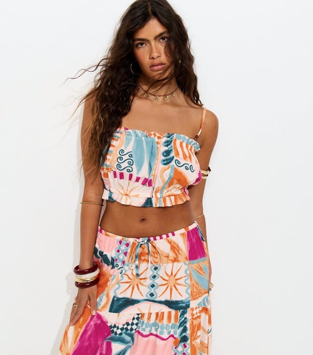 New Look Women's Multicolour Crepe Printed Cropped Cami Top New Look - 2