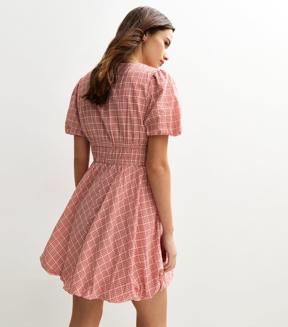 New Look Women's Pink Gingham Check Puffball Hem Micro Mini Dress New Look - 4