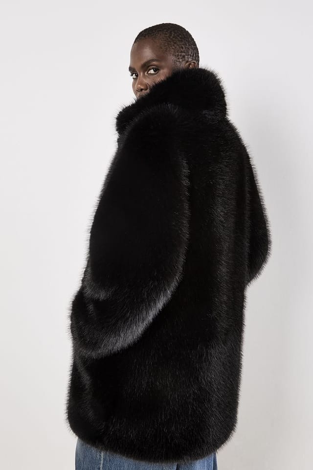 Apricot Apricot Women's Faux Fur Longline Coat in Black - 3