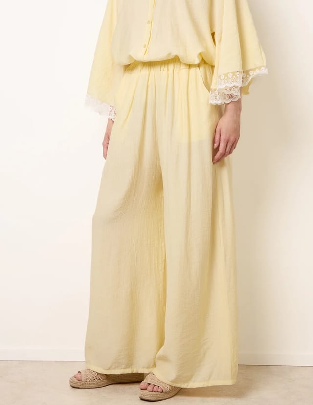 Blue Vanilla Crinkle Viscose Wide Leg Trousers - 2