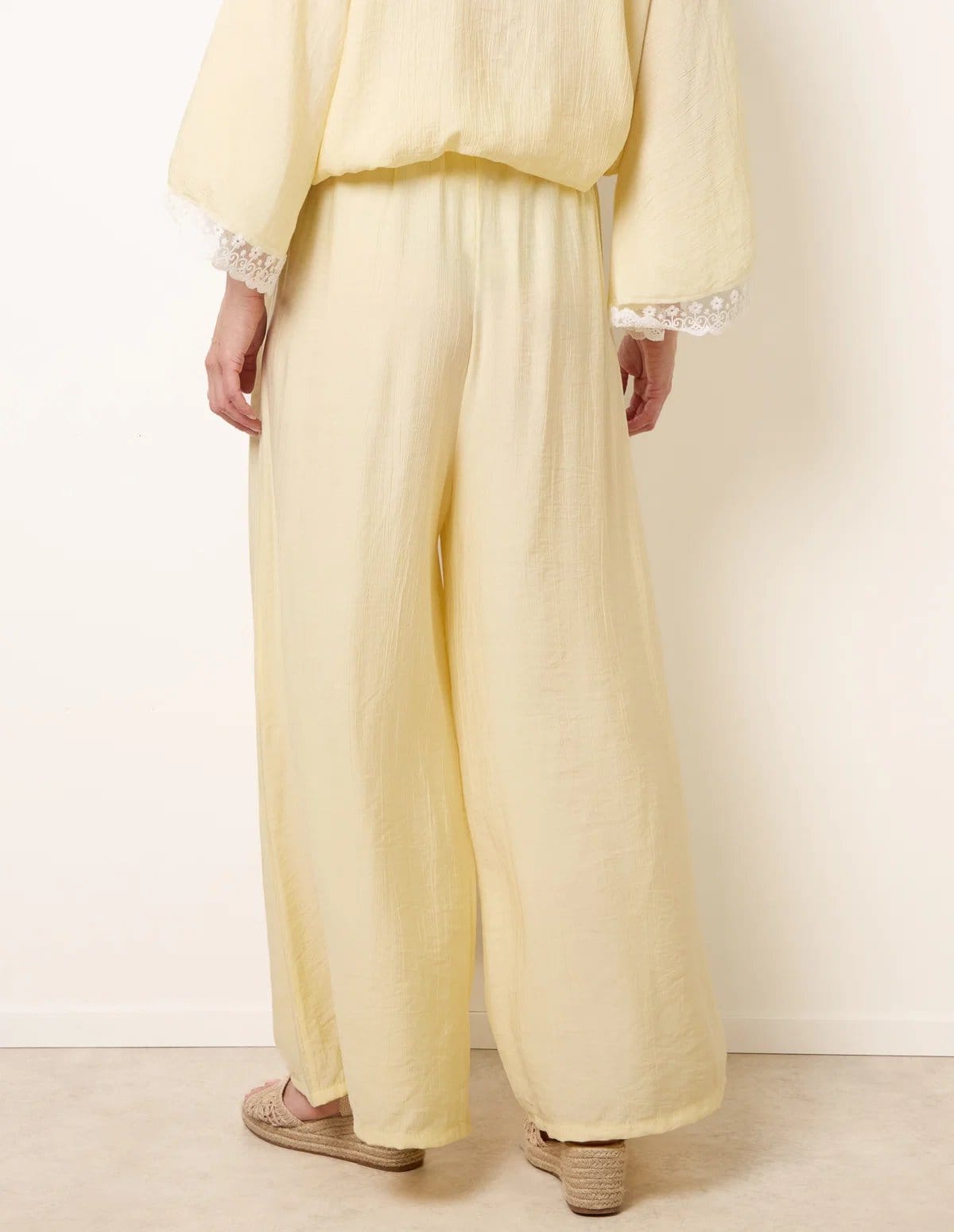 Blue Vanilla Crinkle Viscose Wide Leg Trousers - 4