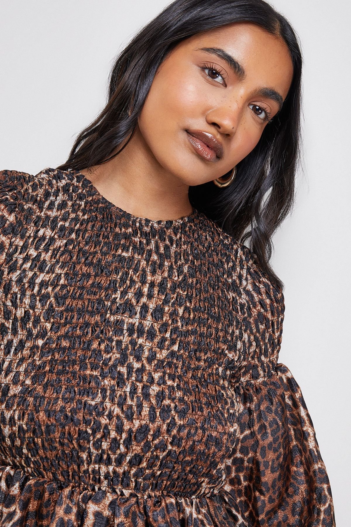 Warehouse Warehouse Women's Textured Organza Shirred Midaxi Dress in Brown - 4