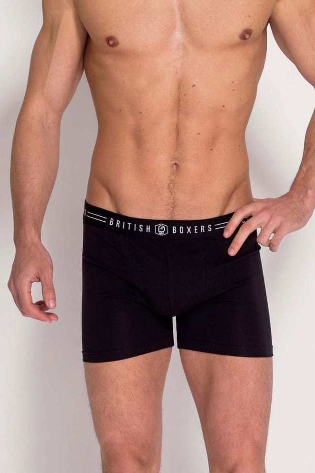 British Boxers British Boxers Men's Pack of Five "Coal Black" Stretch Trunks in Black - 3
